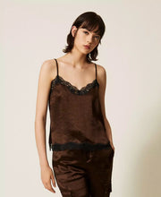 Load image into Gallery viewer, Twinset Satin &amp; Lace Cami in Brown/Black
