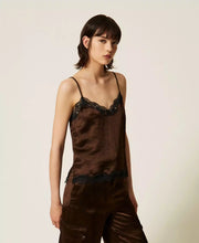 Load image into Gallery viewer, Twinset Satin &amp; Lace Cami in Brown/Black
