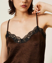 Load image into Gallery viewer, Twinset Satin &amp; Lace Cami in Brown/Black
