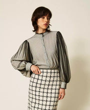 Load image into Gallery viewer, Twinset Crêpe de Chine Blouse with Plumetis Tulle
