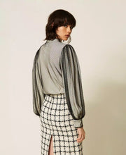 Load image into Gallery viewer, Twinset Crêpe de Chine Blouse with Plumetis Tulle
