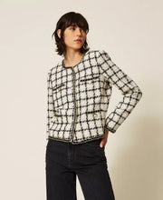 Load image into Gallery viewer, Twinset Bouclé Jacket in Grey/Black/Gold Check
