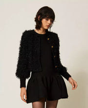 Load image into Gallery viewer, Twinset Fur-like Knit Jacket in Black

