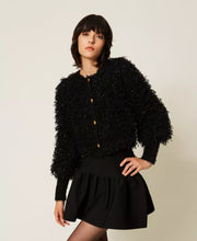 Load image into Gallery viewer, Twinset Fur-like Knit Jacket in Black
