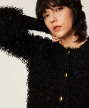 Load image into Gallery viewer, Twinset Fur-like Knit Jacket in Black

