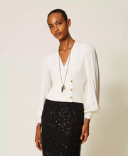 Load image into Gallery viewer, Twinset Crossover Sweater in Mother of Pearl
