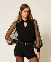 Load image into Gallery viewer, Twinset Tulle Sleeve Sweater in Black
