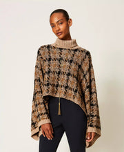Load image into Gallery viewer, Twinset Check Jacquard Knit Cape in Brandy
