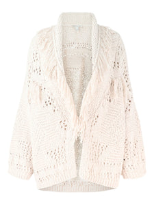 Autumn Cashmere Fringed Shawl Collar Cardigan in Sand