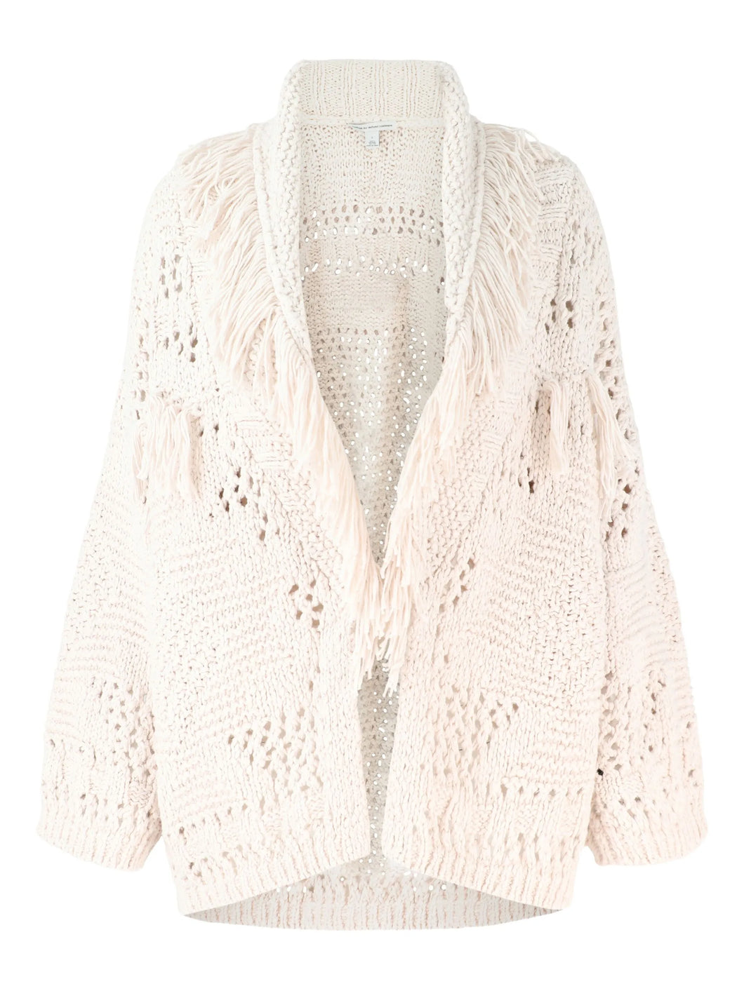 Autumn Cashmere Fringed Shawl Collar Cardigan in Sand