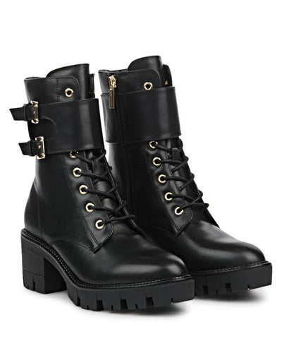 Valdini Leather Waterproof Combat Boots in Black