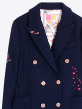 Load image into Gallery viewer, Vilagallo Liana Emboidered Love Wool Coat in Navy
