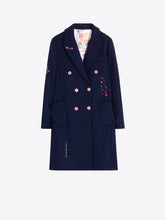 Load image into Gallery viewer, Vilagallo Liana Emboidered Love Wool Coat in Navy
