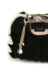Load image into Gallery viewer, Twinset Crochet Croissant Bag in Black/Parchment
