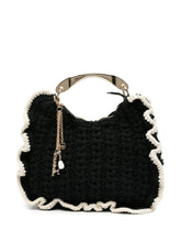 Load image into Gallery viewer, Twinset Crochet Croissant Bag in Black/Parchment
