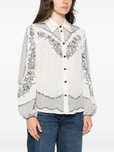 Load image into Gallery viewer, Twinset Jacquard Satin Blouse with Floral and Polka Dot Pattern

