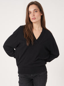 Repeat Fine Knit V-Neck Sweater in Black