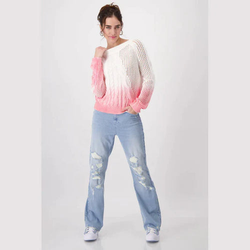 Monari Ombré Cotton Sweater in White/Pink