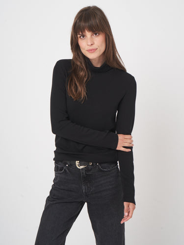 Repeat Wool Blend Turtleneck in Black