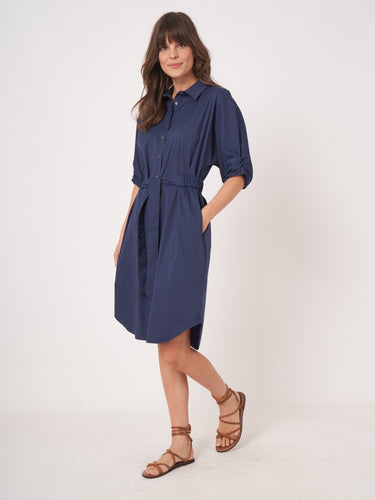 Repeat Belted Shirtdress in Marine