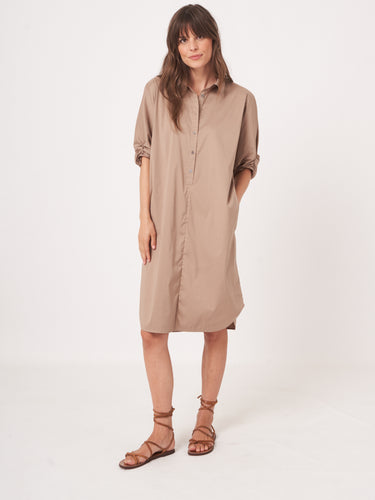 Repeat Belted Shirtdress in Stone