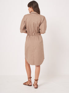 Repeat Belted Shirtdress in Stone