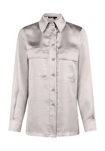 Marc Aurel Stretch Satin Shirt in Taupe