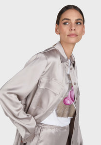 Marc Aurel Stretch Satin Shirt in Taupe