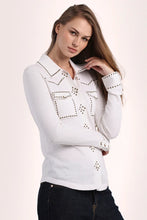 Load image into Gallery viewer, Minnie Rose Hot Fix Button Down Shirt in White
