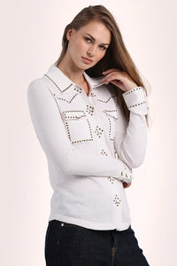 Minnie Rose Hot Fix Button Down Shirt in White