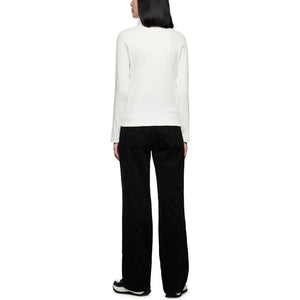 Marc Cain Ribbed Shirt With Shiny Collar in White