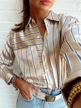 Load image into Gallery viewer, Rails Spencer Silk Blouse in Sandstone Stripe
