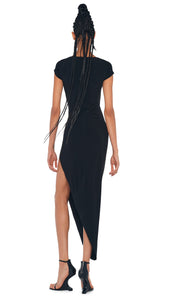 Norma Kamali Cap Sleeve Side Drape Gown in Black