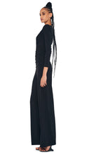Load image into Gallery viewer, Norma Kamali Shirred Waist V Neck Shoulder Pads Jumpsuit in Black
