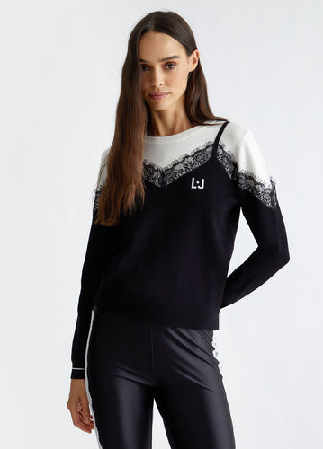 LIU JO Sweater with Lace in Black/White Sugar