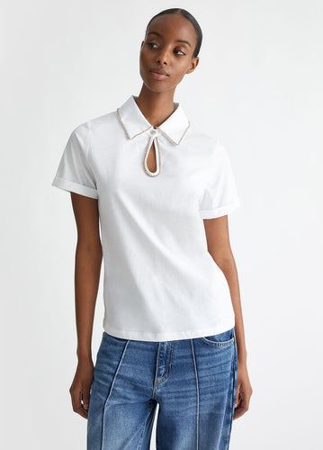 LIU JO Rhinestone Polo Shirt in White