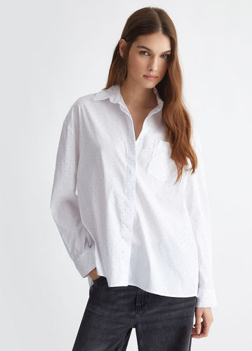 LIU JO Oversized Shirt with Mini-Studs in White