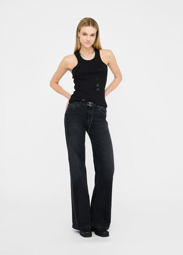 LIU JO Flared Belted Jeans in Denim Black