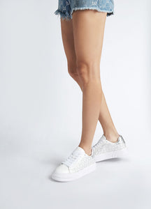 LIU JO Cleo Platform Sneakers with Rhinestone Logo in White
