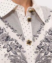Load image into Gallery viewer, Twinset Jacquard Satin Blouse with Floral and Polka Dot Pattern
