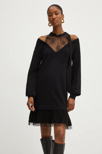 Twinset Knit Dress with Lace in Black