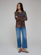 Load image into Gallery viewer, Autumn Cashmere Sheer Rust Print Raw Edge Crew in Navy Combo
