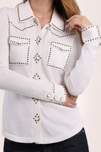 Load image into Gallery viewer, Minnie Rose Hot Fix Button Down Shirt in White
