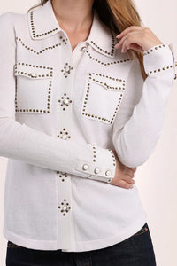 Minnie Rose Hot Fix Button Down Shirt in White