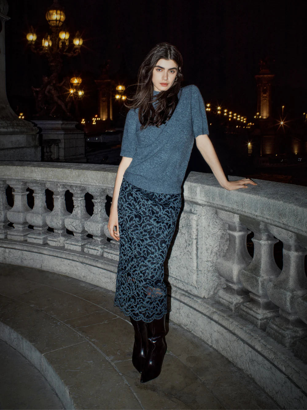 Beaumont Alina Lace Skirt in Off Black