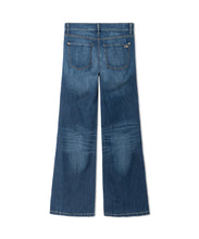 Load image into Gallery viewer, Back view of a pair of medium-wash blue denim jeans with a straight-leg fit, showing the back pockets and belt loops on a solid white background.
