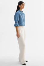Load image into Gallery viewer, LAMARQUE Carolina Denim Ruffle Jacket in Mid Blue Wash
