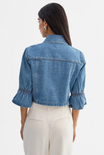 Load image into Gallery viewer, LAMARQUE Carolina Denim Ruffle Jacket in Mid Blue Wash
