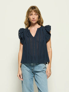 Nation Claudia Flutter Top in Navy Night Sky