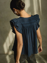 Load image into Gallery viewer, Nation Claudia Flutter Top in Navy Night Sky
